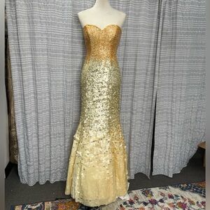 Sherri Hill Gold Strapless Sequin Dress